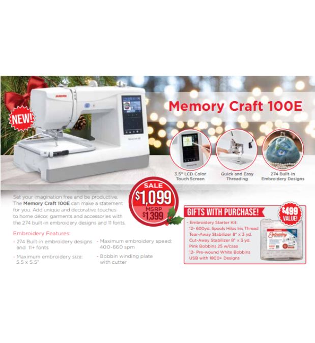 Janome Memory Craft 100E Embroidery Machine