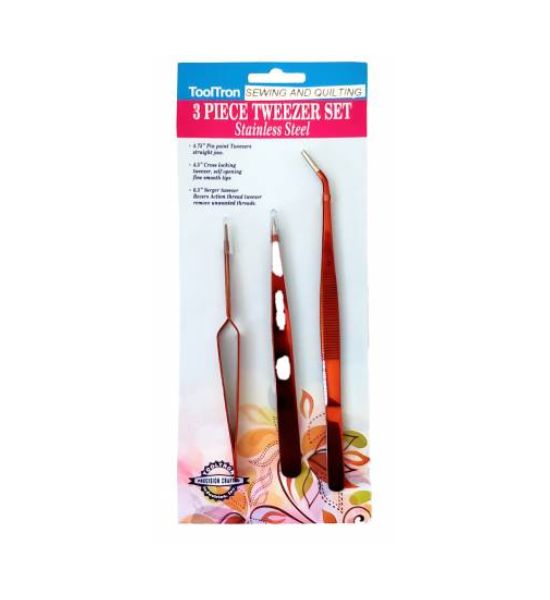 3 Piece Rose Tweezer Set
