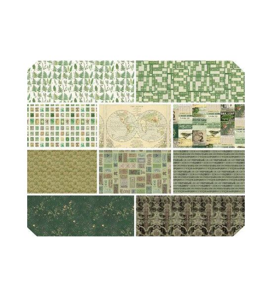 Tim Holtz Green Eclectic Elements Palette Fat Quarter Bundle