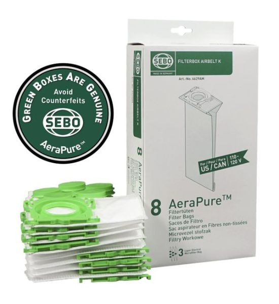 SEBO Filter Bag Box K (6629AM) – 8 Bags with Caps