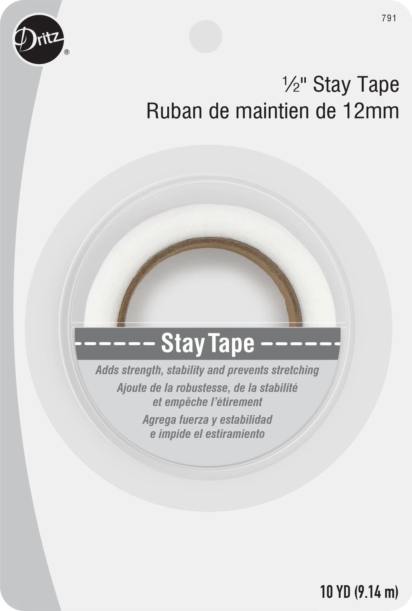 1/2in x 10yd Roll of White Stay Tape