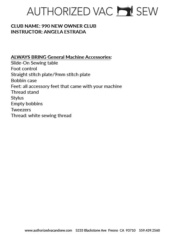 BERNINA 990 New Owners 12/16/25 9:00 a.m. – 12:00 p.m.