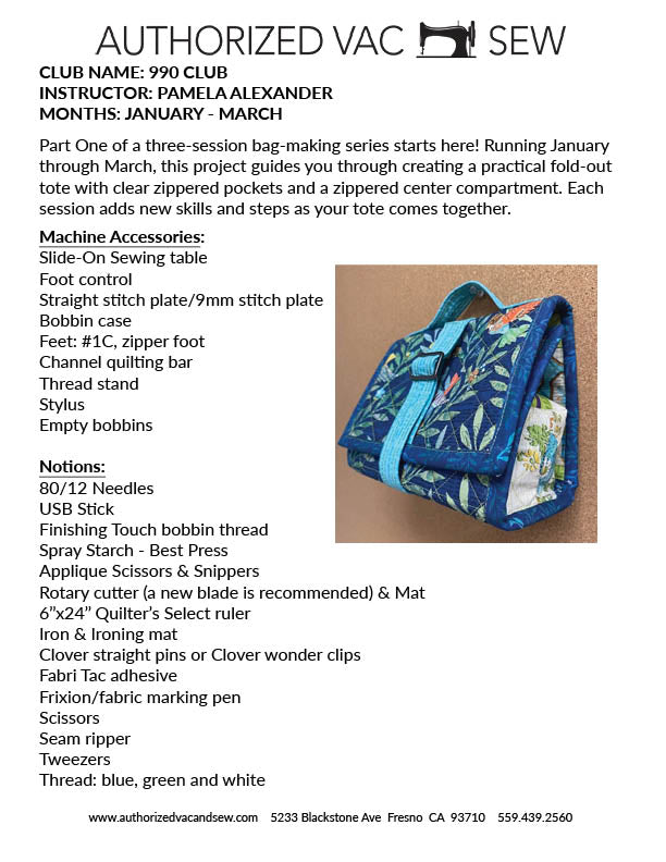 BERNINA 990 Club (PART 1) 2/14/26 9:00 a.m. - 12:30 p.m.