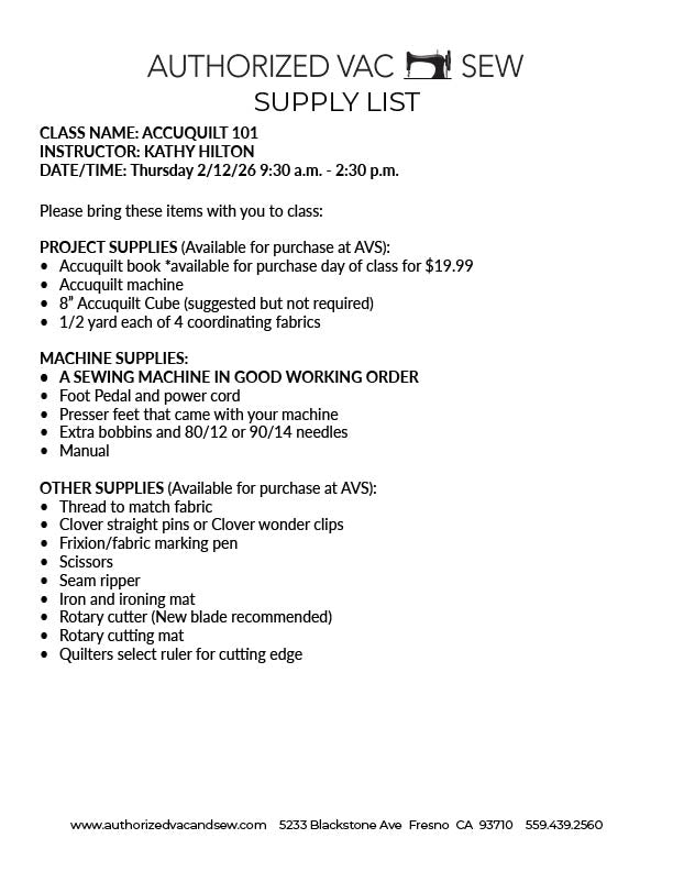 Accuquilt 101 2/12/26 9:30a - 2:30p