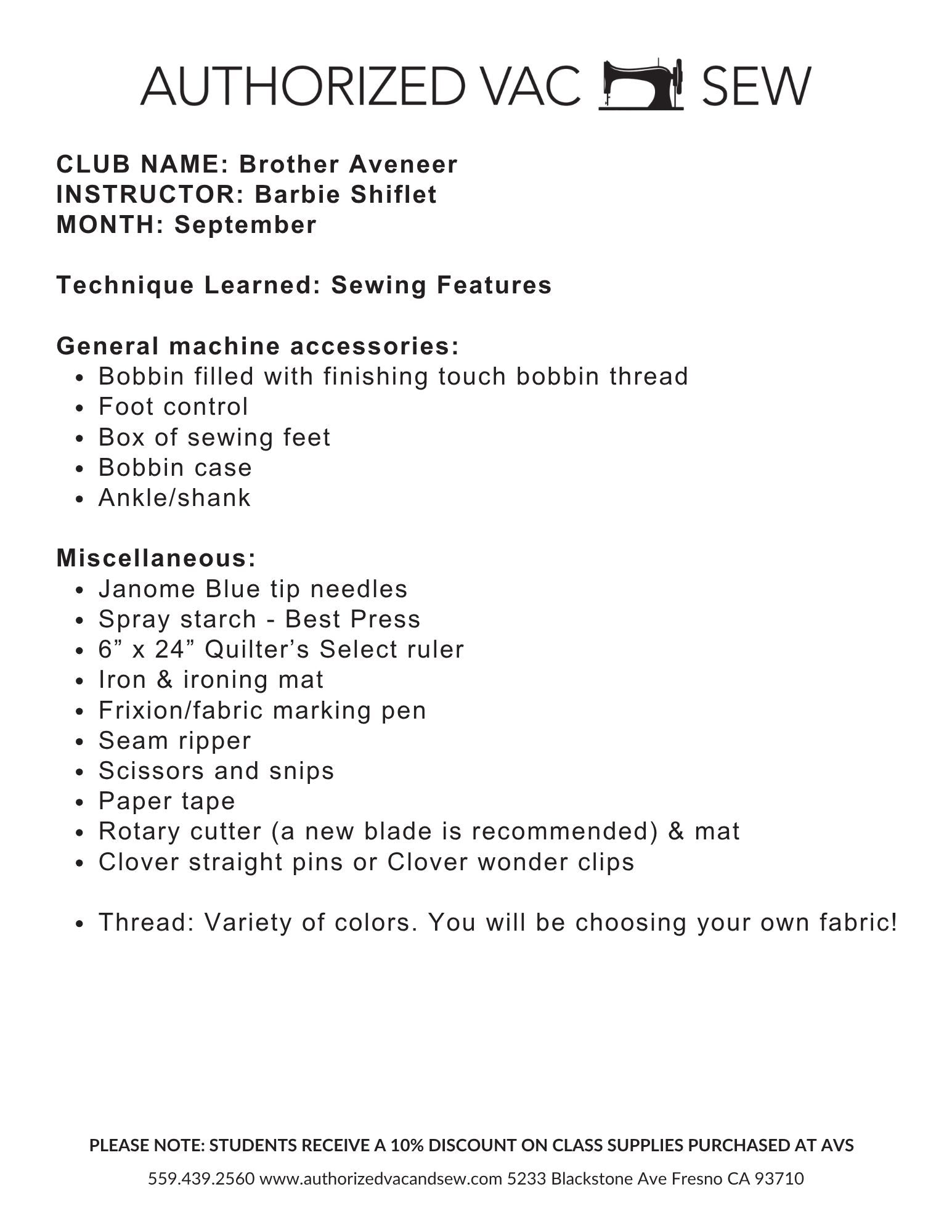 Aveneer Club 9/16/26 9a-12:30p