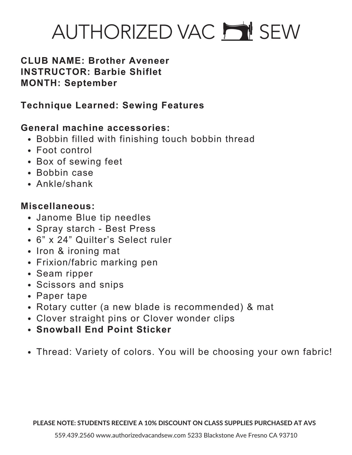 Aveneer Club 9/16/26 9a-12:30p