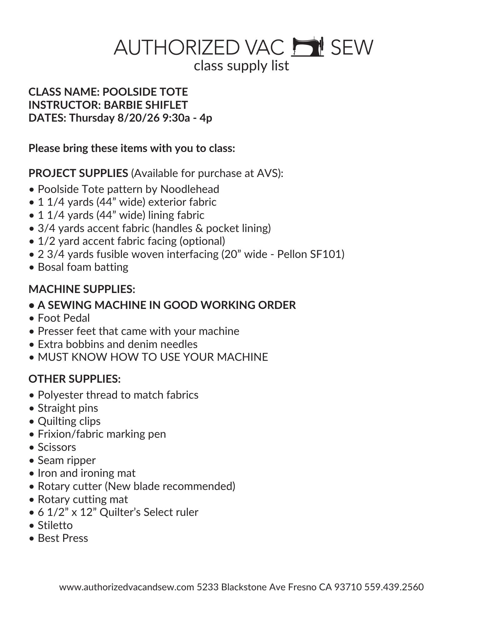 Poolside Tote 8/20/26 9:30a-4p
