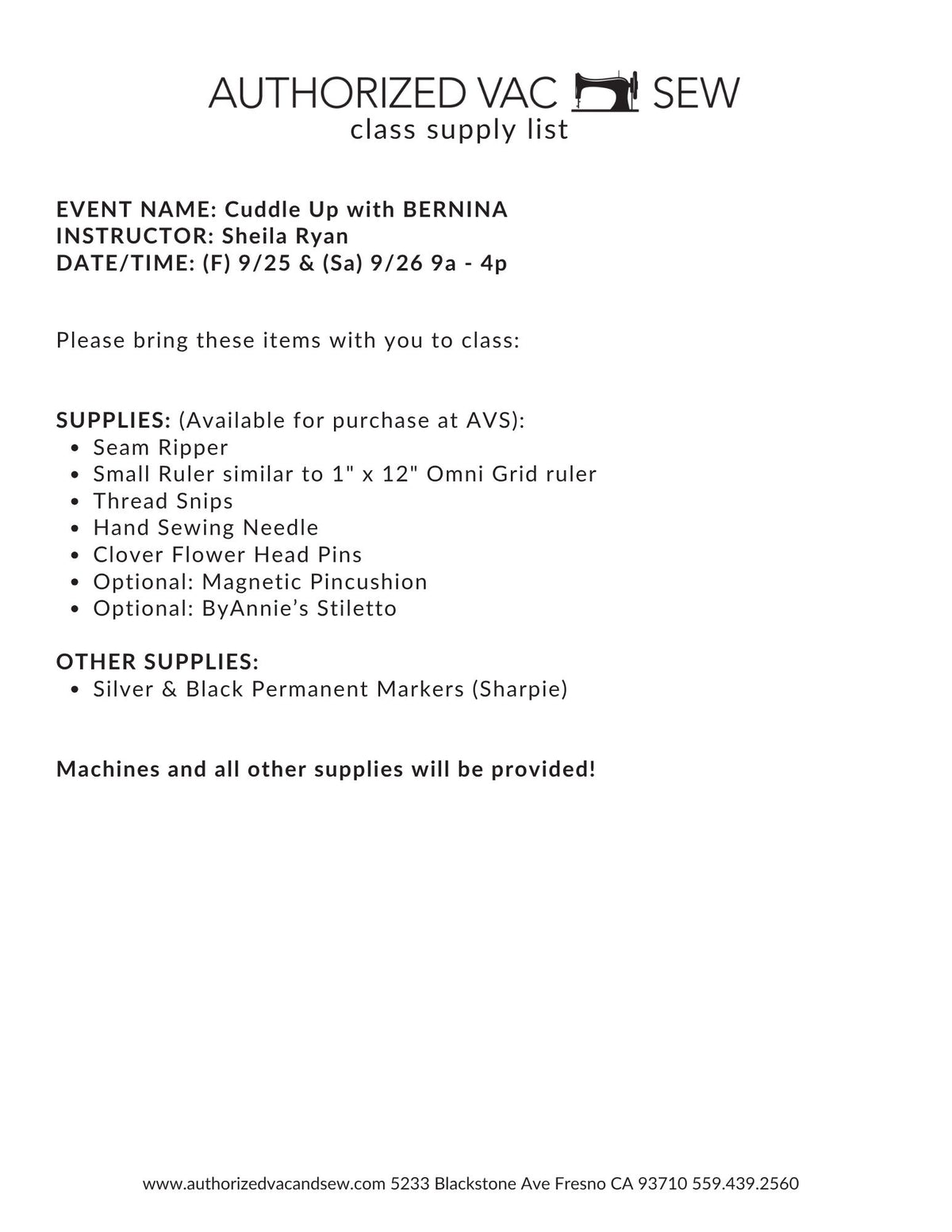 Cuddle Up with BERNINA 9/25/26 and 9/26/26 9a-4:30p *CALL STORE TO JOIN WAITLIST!!*