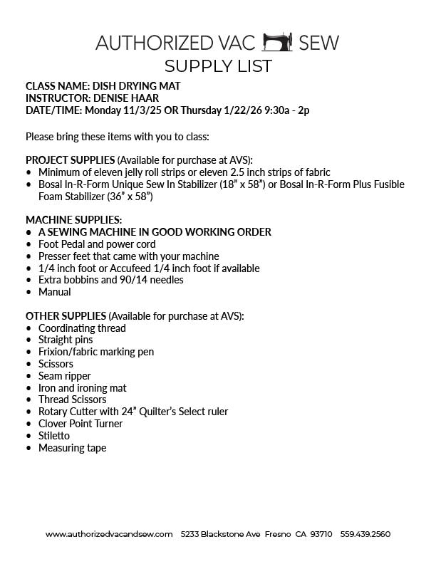 Dish Mat 1/22/26 9:30a - 2p