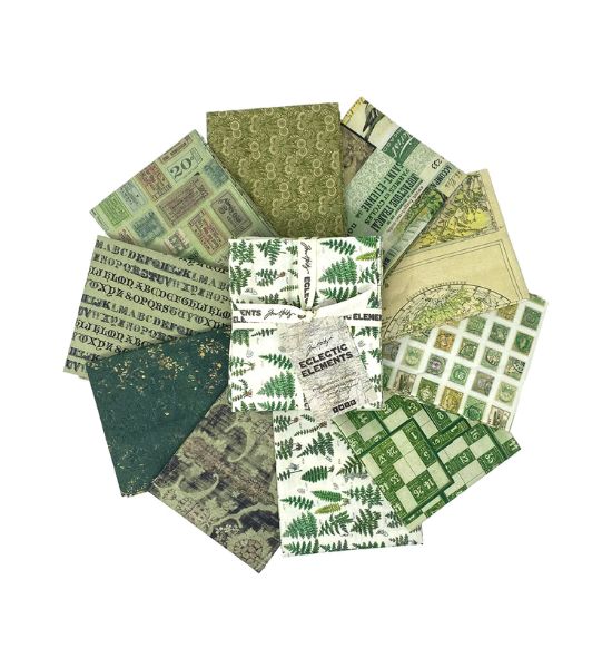 Tim Holtz Green Eclectic Elements Palette Fat Quarter Bundle