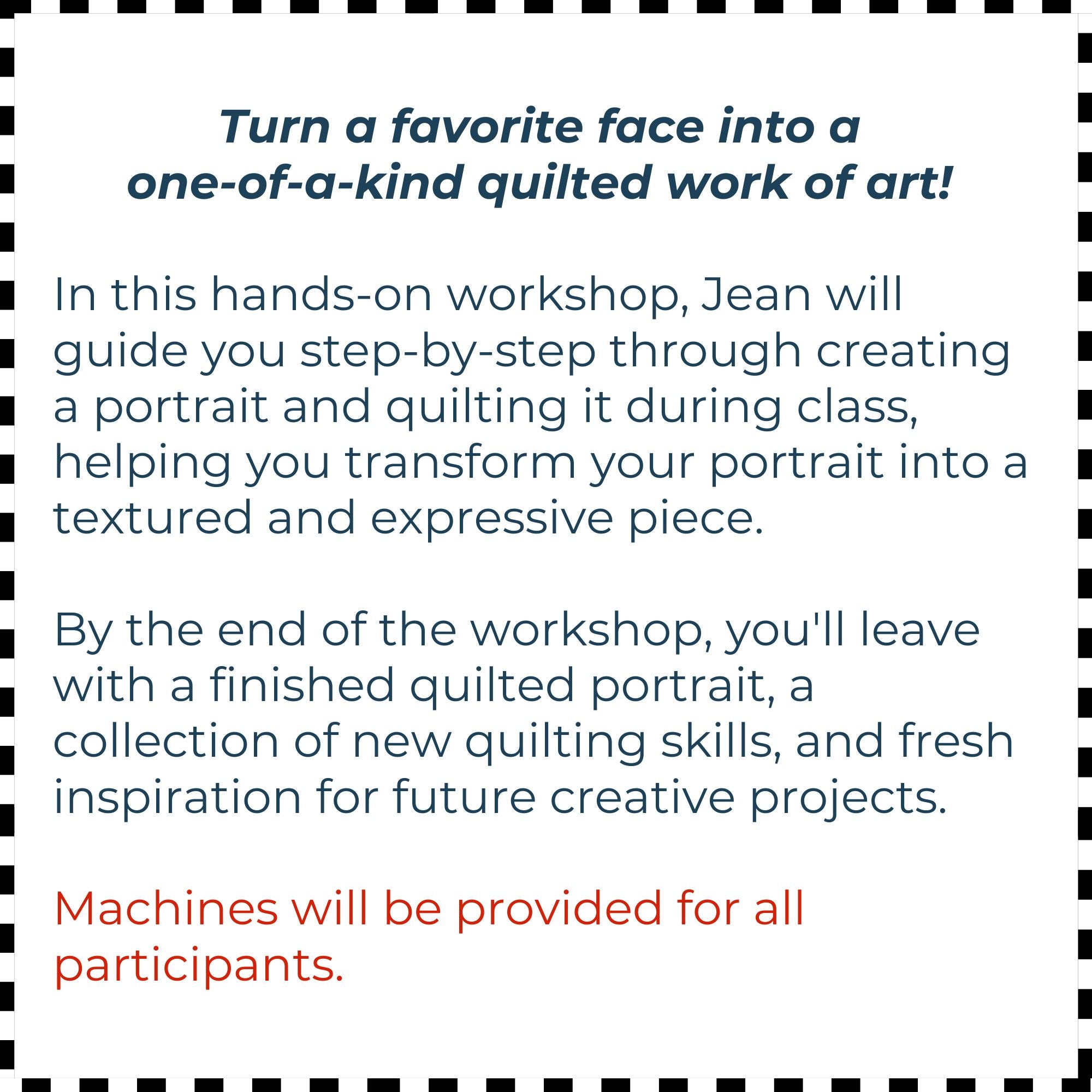 SewJean Workshop Series: Stitched Expressions 9/3/26 9:30a-4p