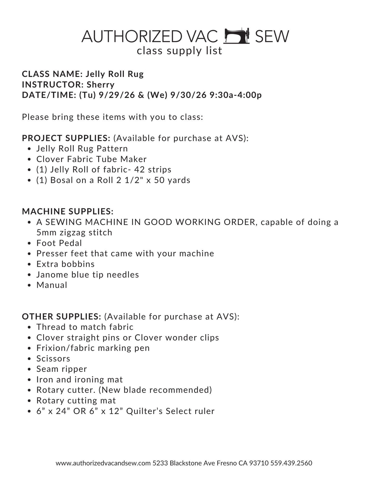 Jelly Roll Rug 9/29/26 and 9/30/26 9:30a-4p