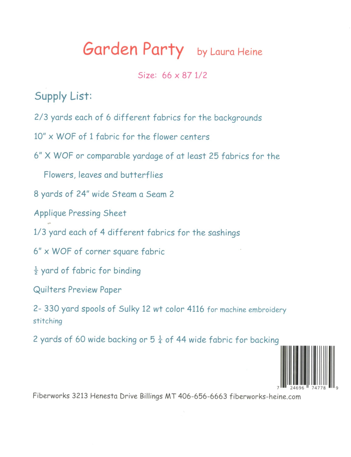 GARDEN PARTY QUILT KIT PATTERN