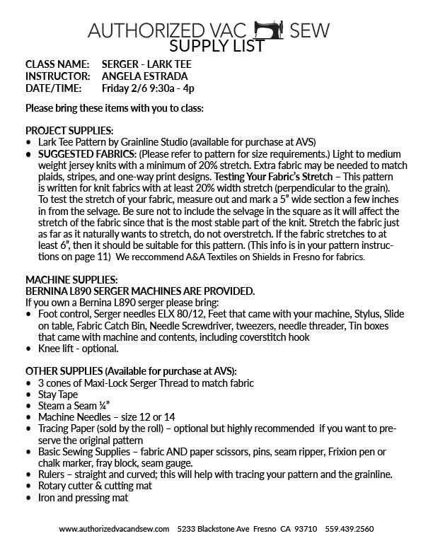 SERGE A Lark Tee 2/6/26 9:30a – 4:30p