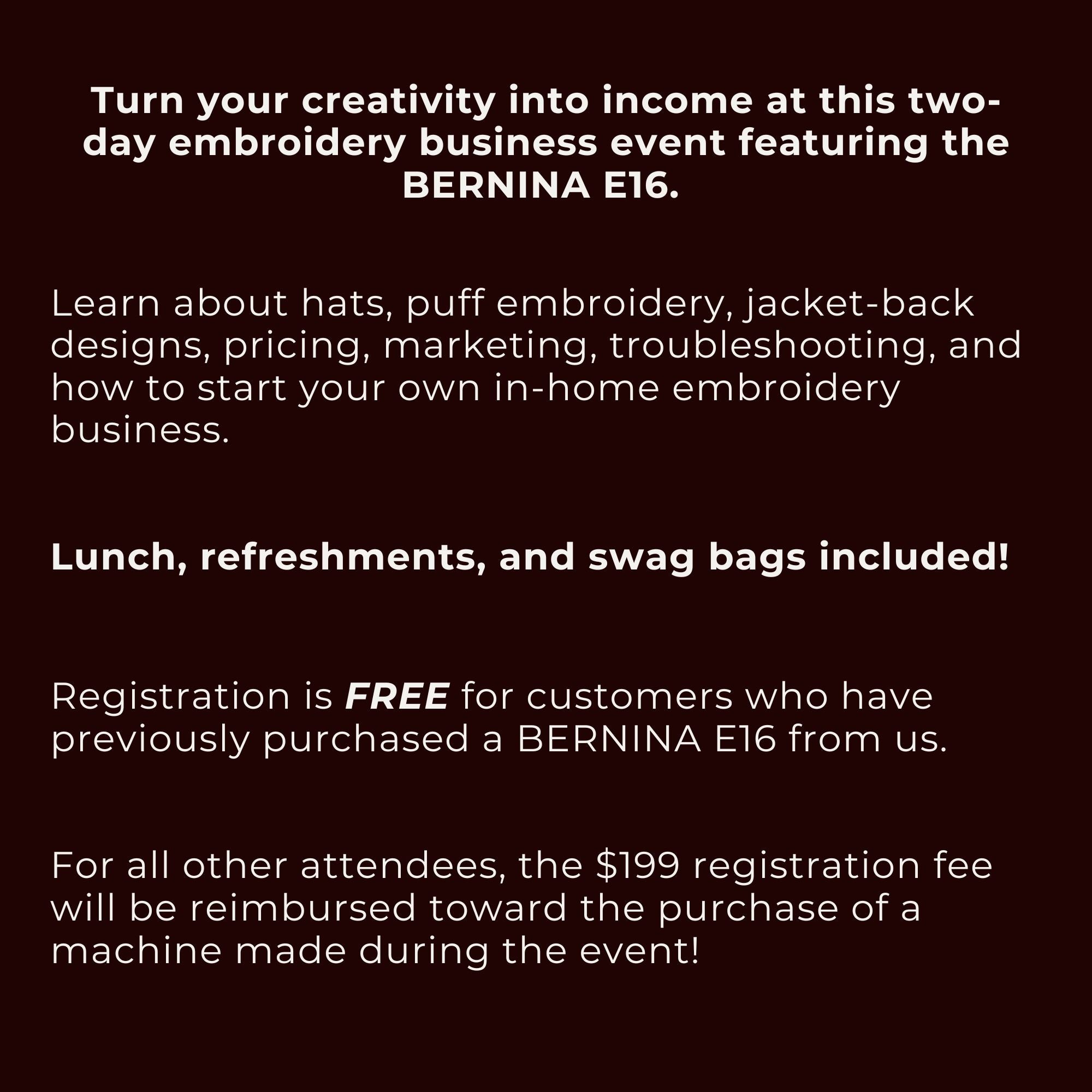 Make Money With Embroidery 7/30/26 and 7/31/26 10a-4p