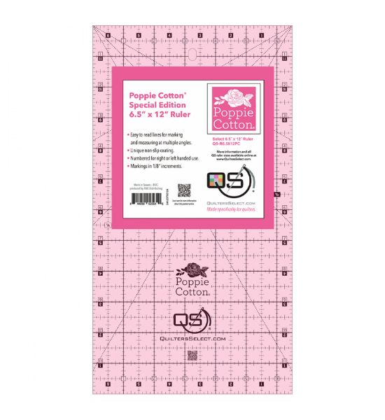 Quilter's Select Pink Poppie Cotton Non-Slip Ruler 6-1/2in x 12in