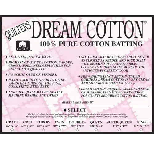 Quilters Dream Cotton Select Loft Batting – Mid Loft for Versatile Quilting