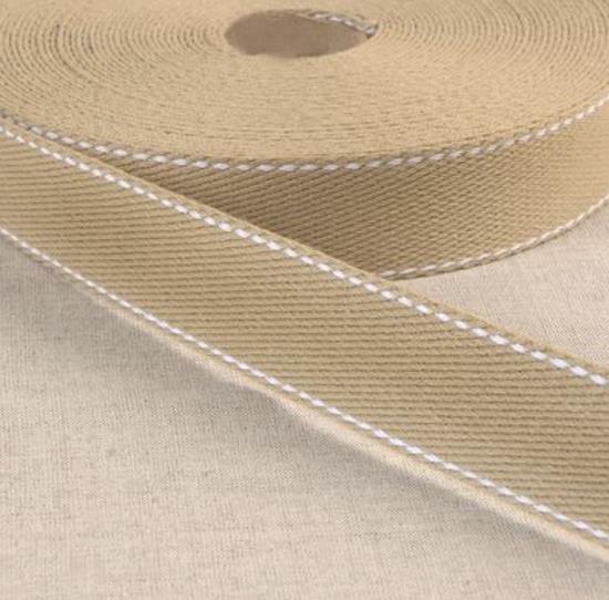 100% Cotton Webbing with Stitch Design – Beige – 30mm Wide x By The Yard