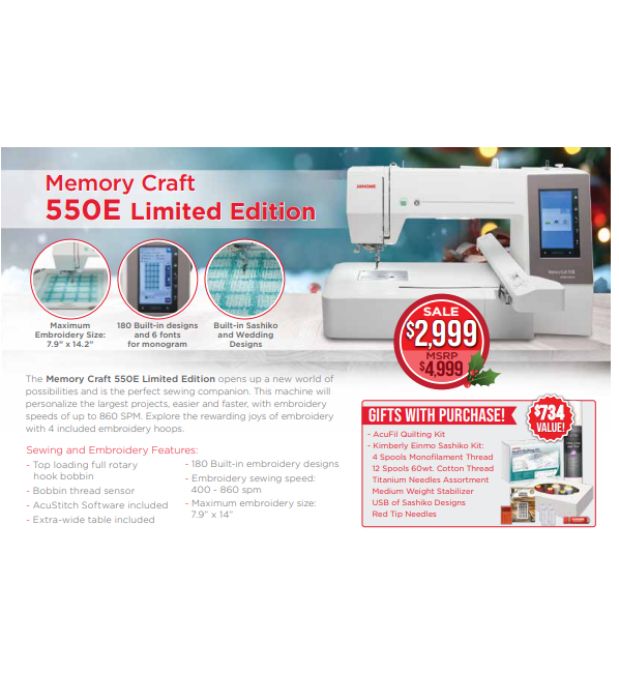Janome Memory Craft 550E Limited Edition Embroidery Machine