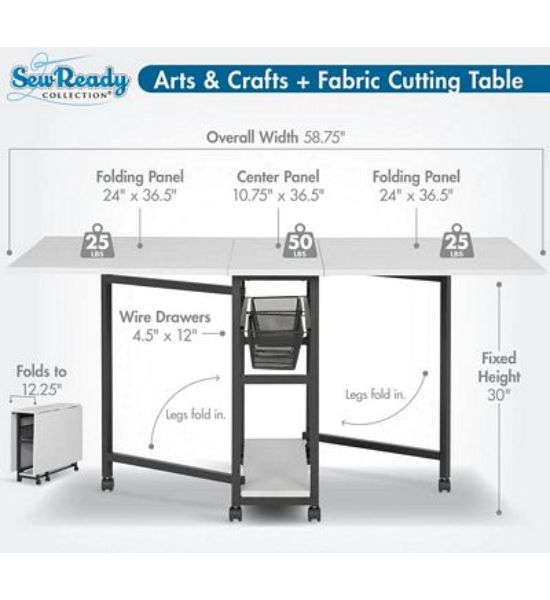 Sew Ready Mobile Folding Craft & Cutting Table with Storage