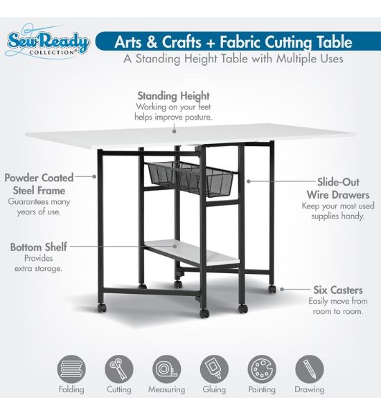 Sew Ready Mobile Folding Craft & Cutting Table with Storage