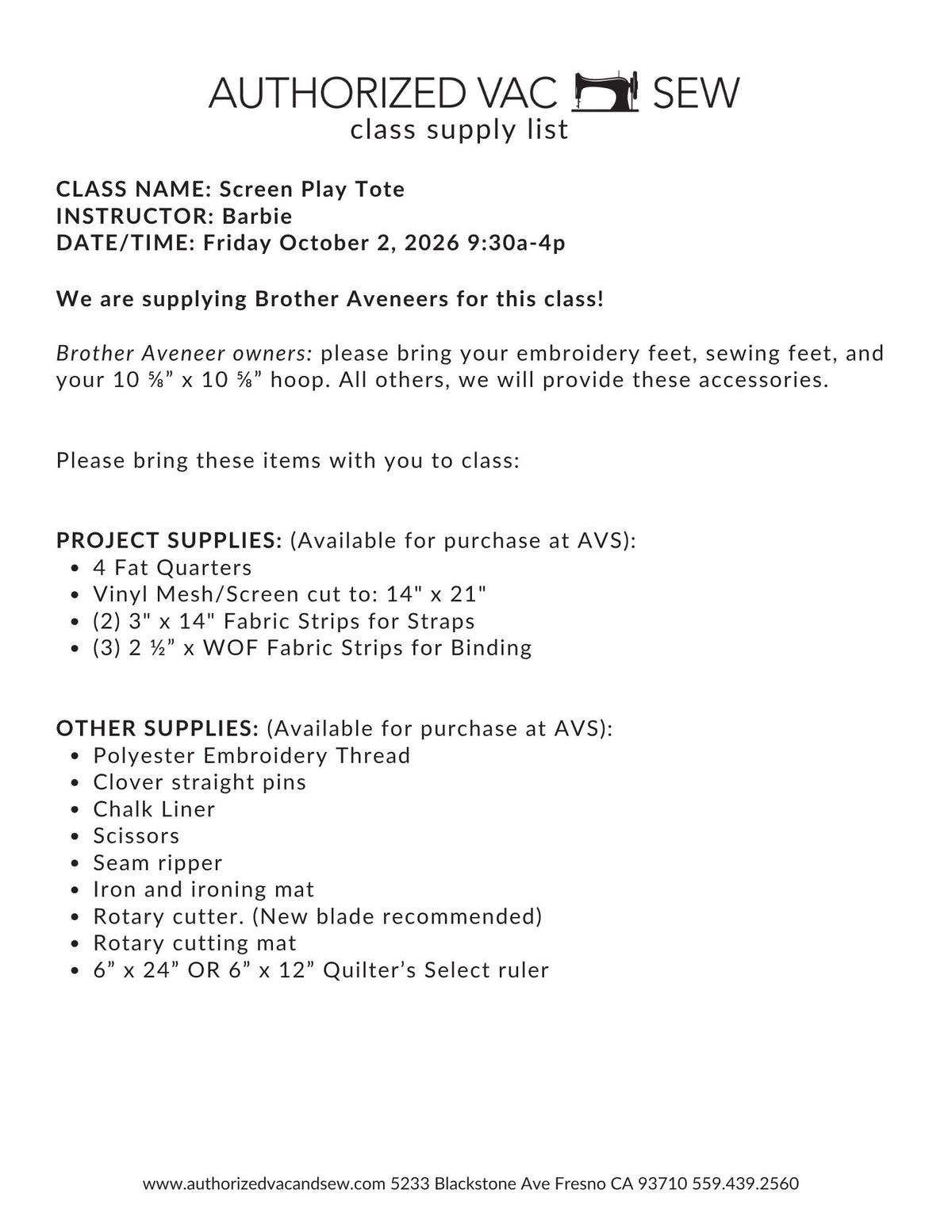 Screen Play Tote on the Aveneer 10/2/26 9:30a-4p