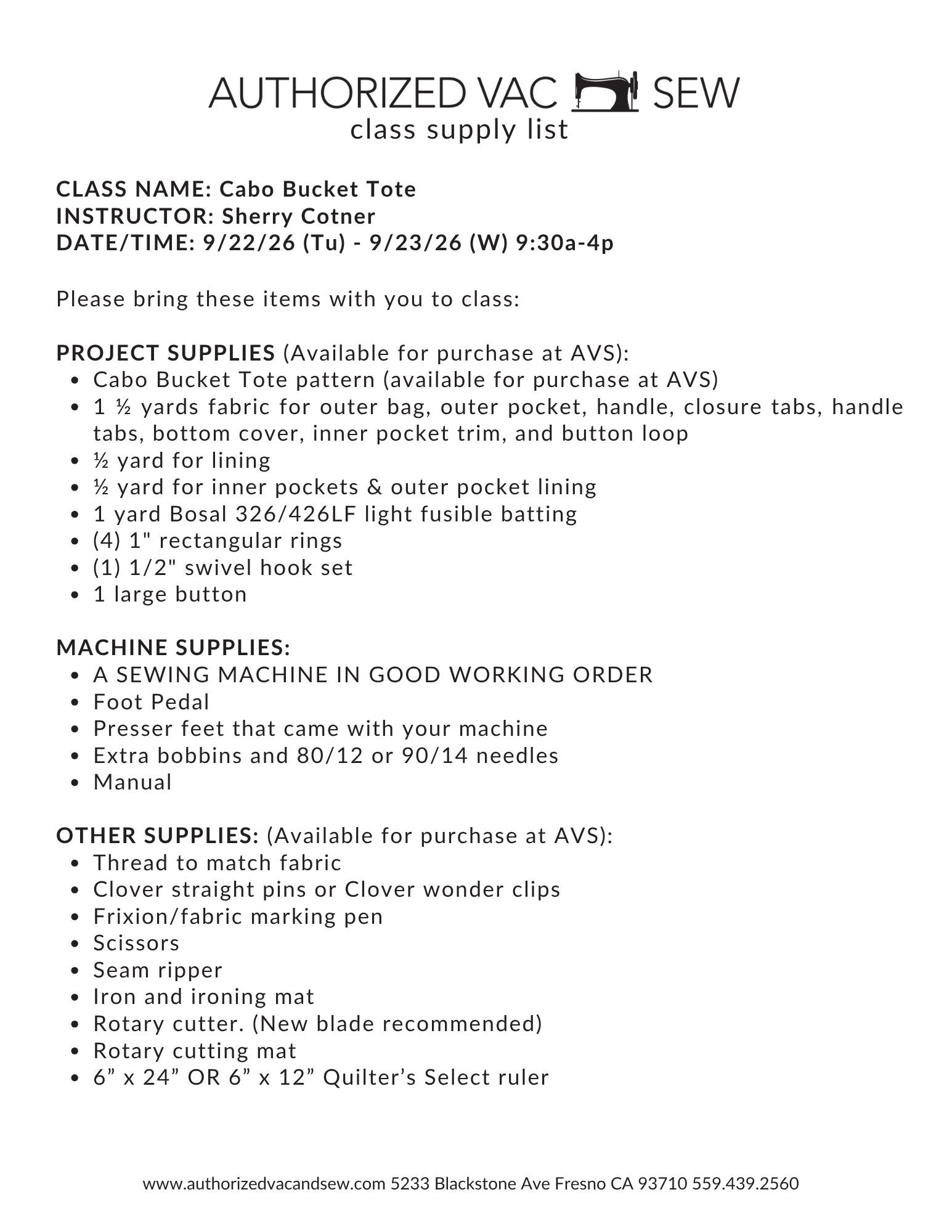 Cabo Bucket Tote 9/22/26 and 9/23/26 9:30a-4p