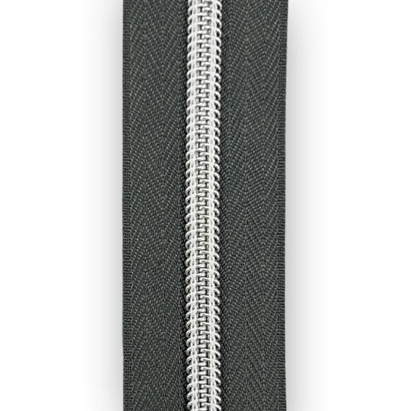 No. 5 Zipper Tape 1-1/4 in - Dark Gray/Nickel
