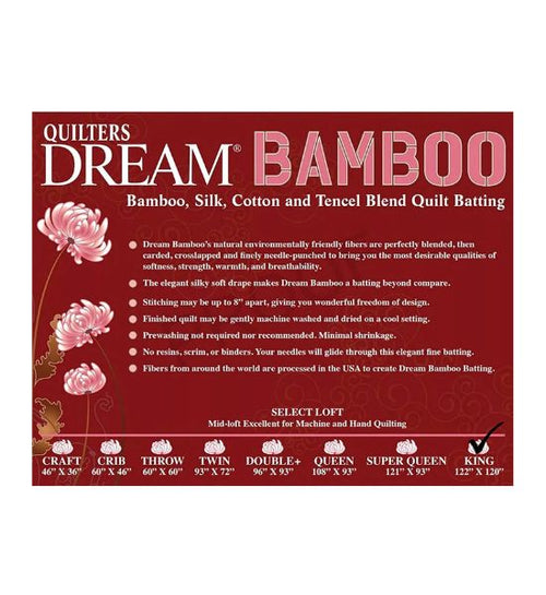 Quilters Dream Bamboo Batting – Eco-Friendly Silk, Bamboo, Tencel® & Cotton Blend for Quilting