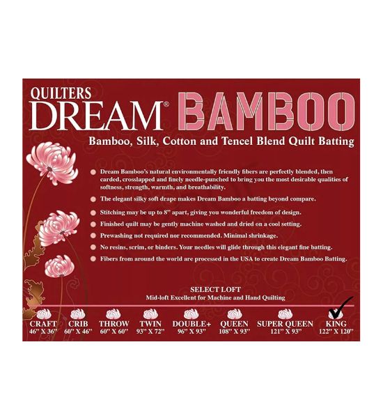 Quilters Dream Bamboo Batting – Eco-Friendly Silk, Bamboo, Tencel® & Cotton Blend for Quilting