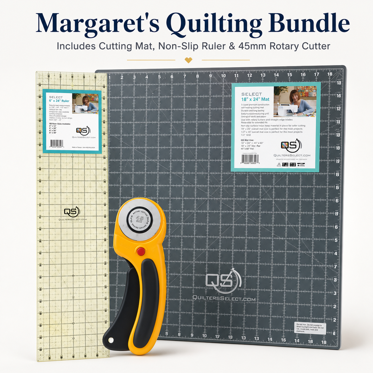 Margaret’s Quilting Bundle - Cutting Mat, Non-Slip Ruler & Rotary Cutter