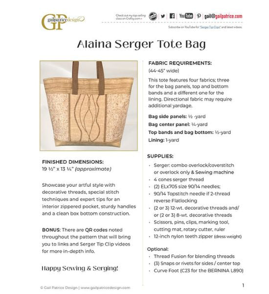 ALAINA SERGER TOTE BAG PATTERN