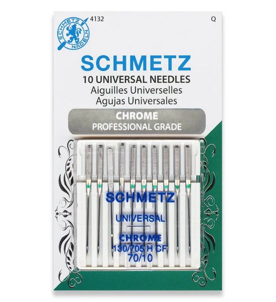 Schmetz Chrome Universal Needles – 5-Pack or 10-Pack (Available in Sizes 70/10, 80/12, 90/14, 100/16)