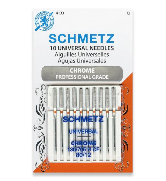 Schmetz Chrome Universal Needles – 5-Pack or 10-Pack (Available in Sizes 70/10, 80/12, 90/14, 100/16)