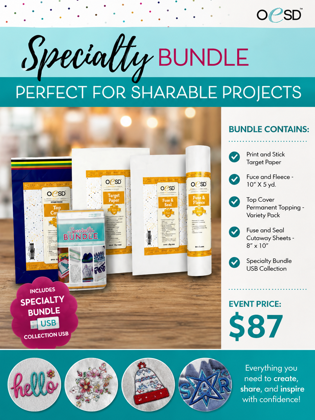OESD Specialty Bundle | Embroidery Stabilizer & Topping Kit with USB Collection