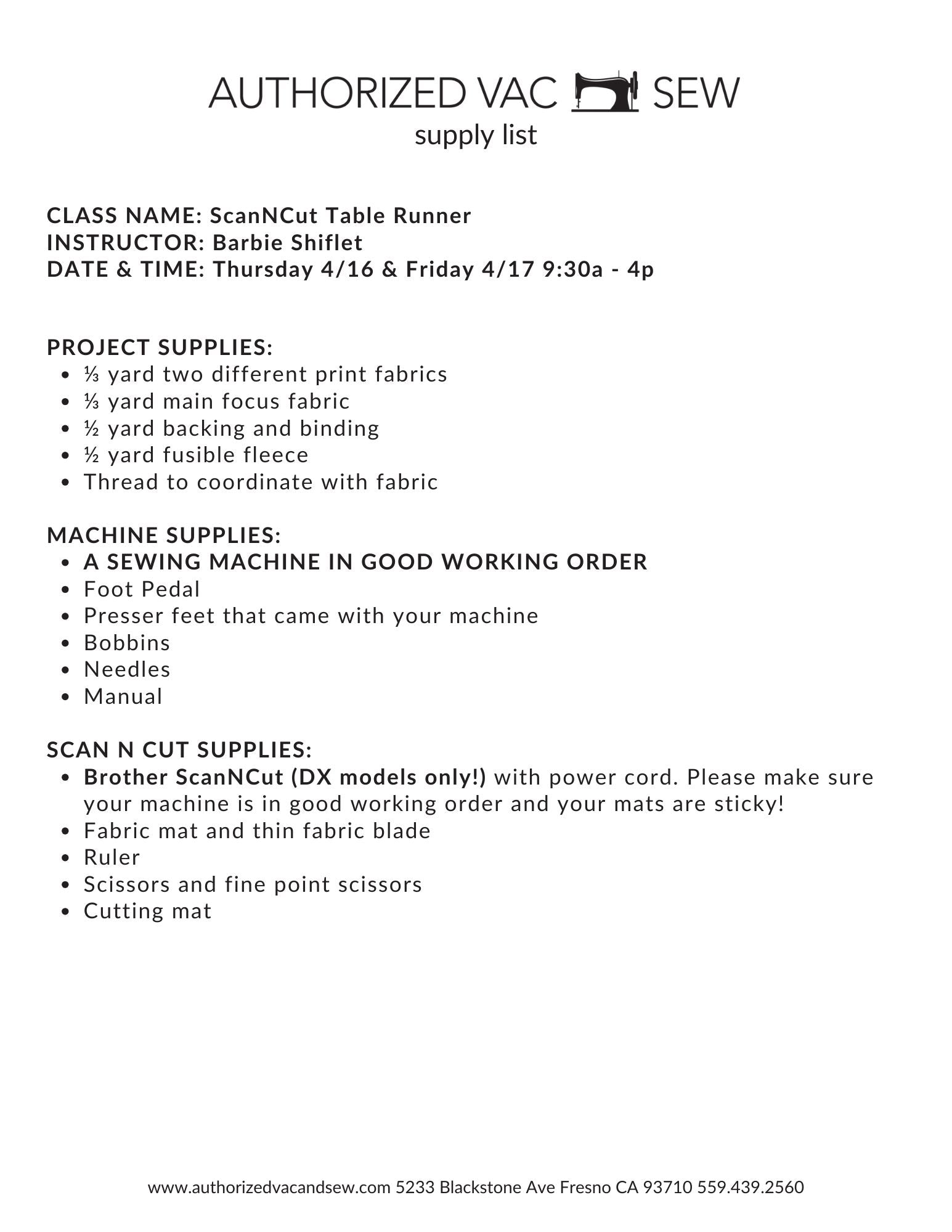 SNC Table Runner 4/16/26 and 4/17/26 9:30a – 4:00p