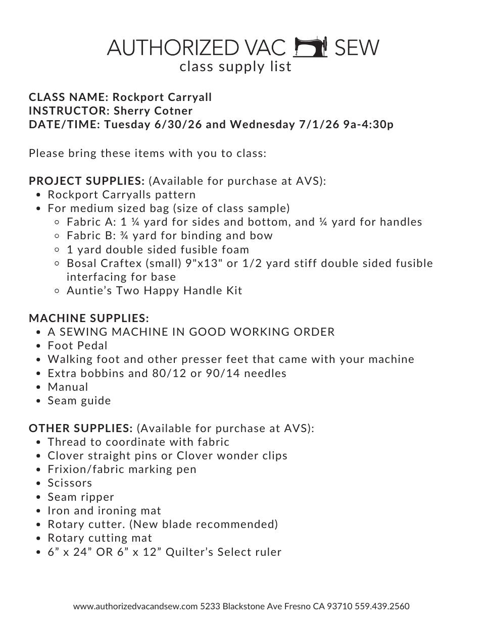 Rockport Carryall 6/30/26 and 7/1/26 9:00a – 4:30p