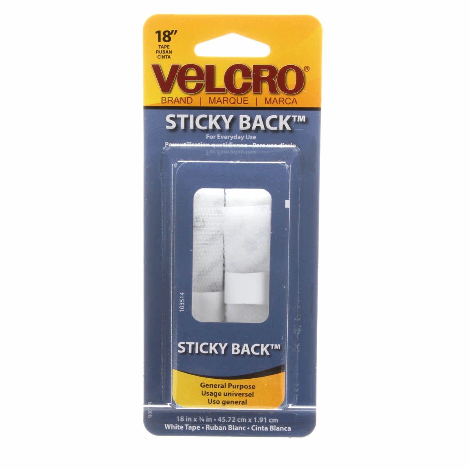 VELCRO® Brand Fastener Sticky Back Tape White 3/4in x 18in