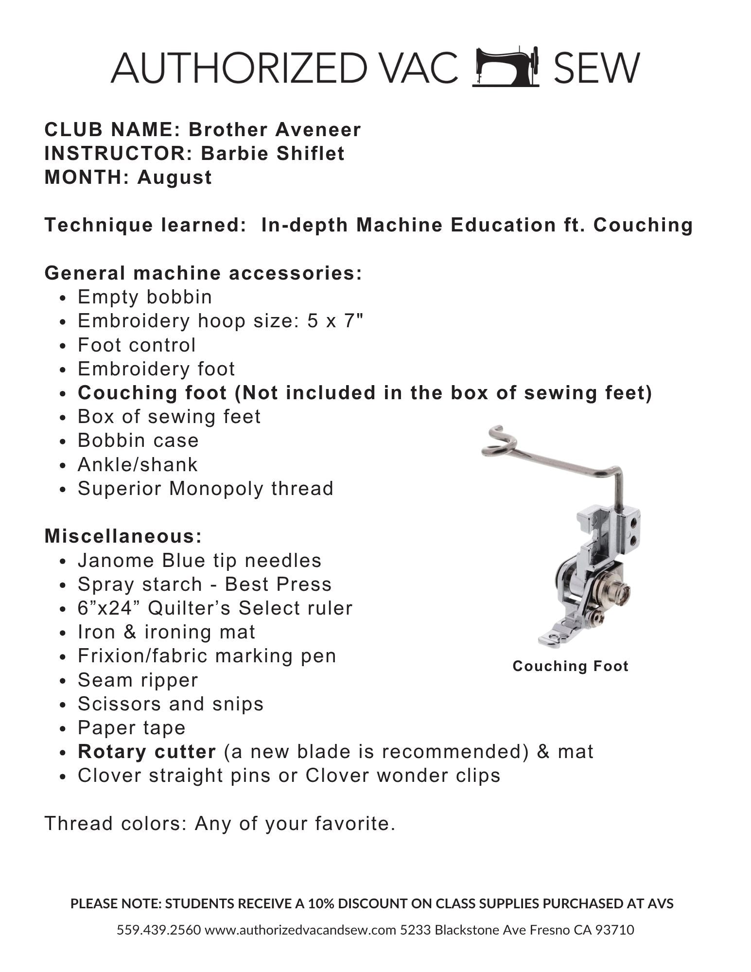 Aveneer Club 8/14/26 9a -12:30p