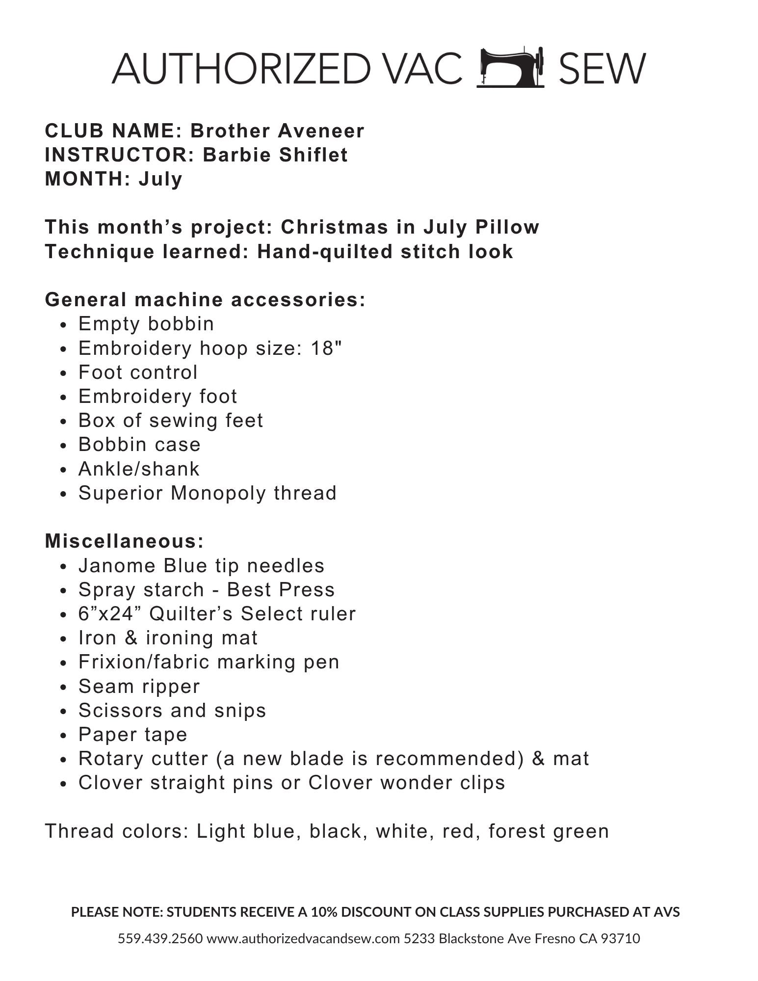 Aveneer Club 7/11/26 9a -12:30p
