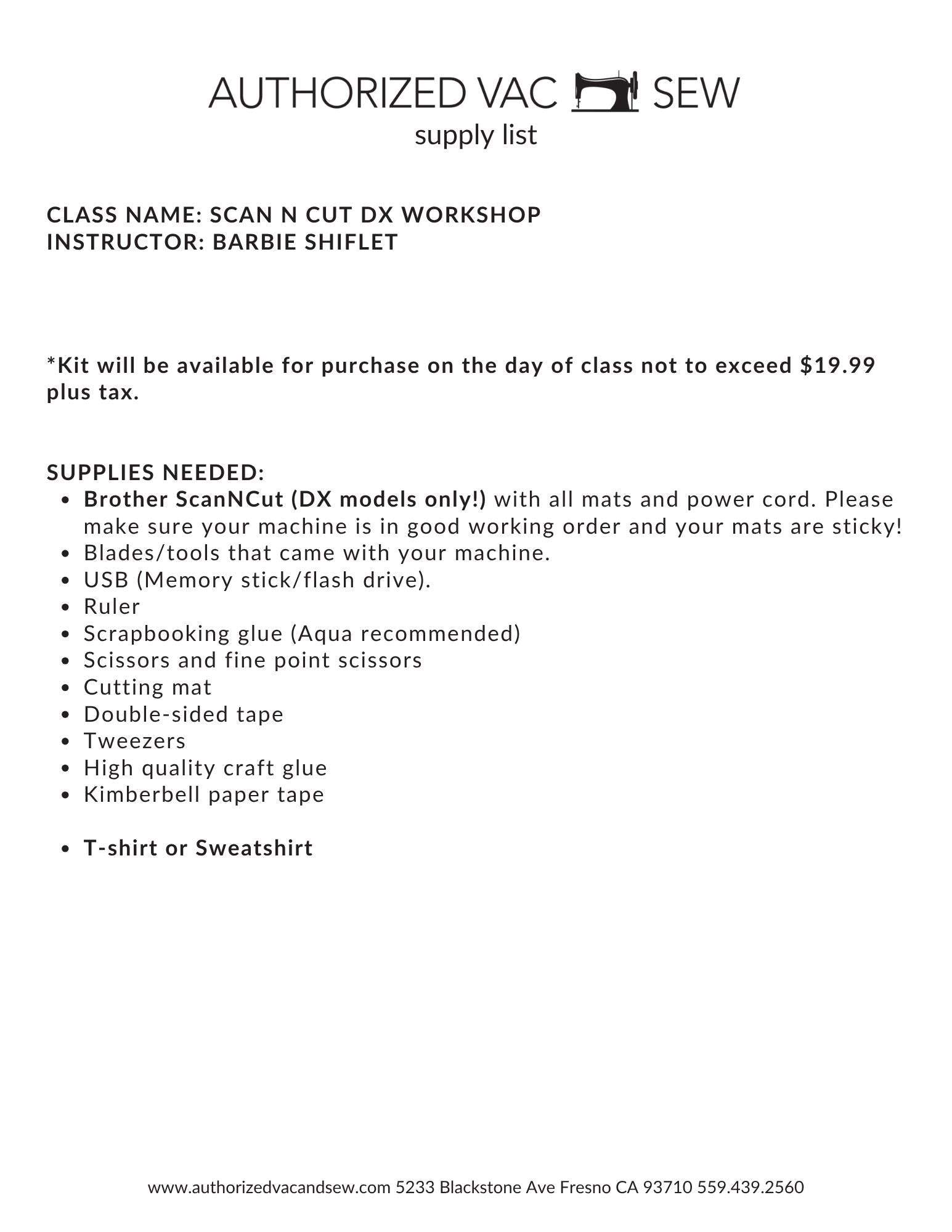 ScanNCut DX Technique Workshop 8/5/26 9:30a - 3p