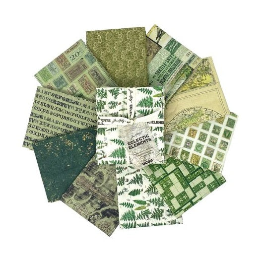 Tim Holtz Green Eclectic Elements Palette Fat Quarter Bundle