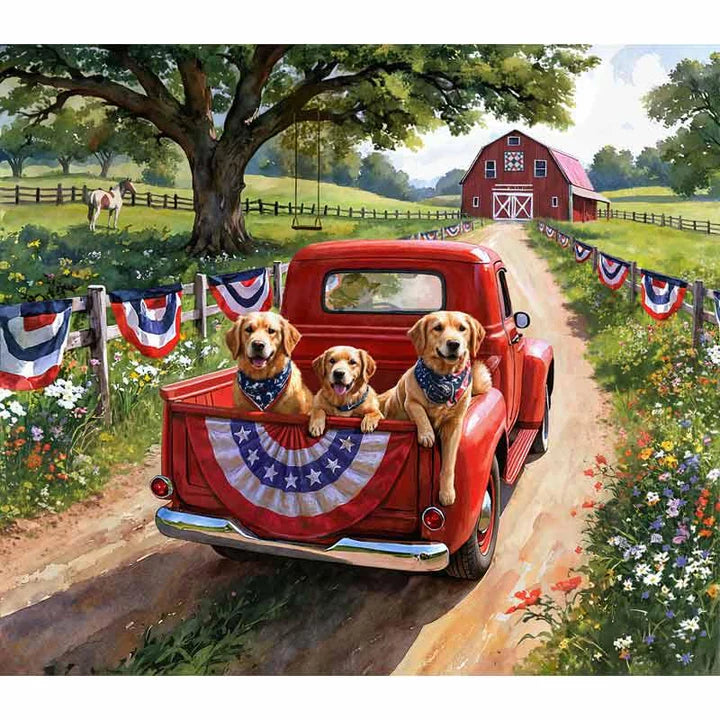 Patriotic Red Truck Roadtrip Panel