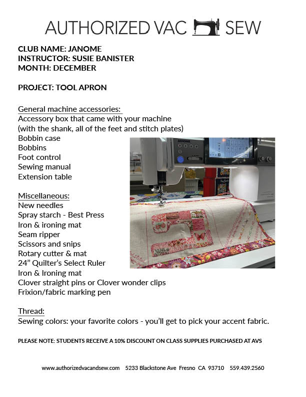 Janome Club 12/19/25 9:00 a.m. – 12:30 p.m.