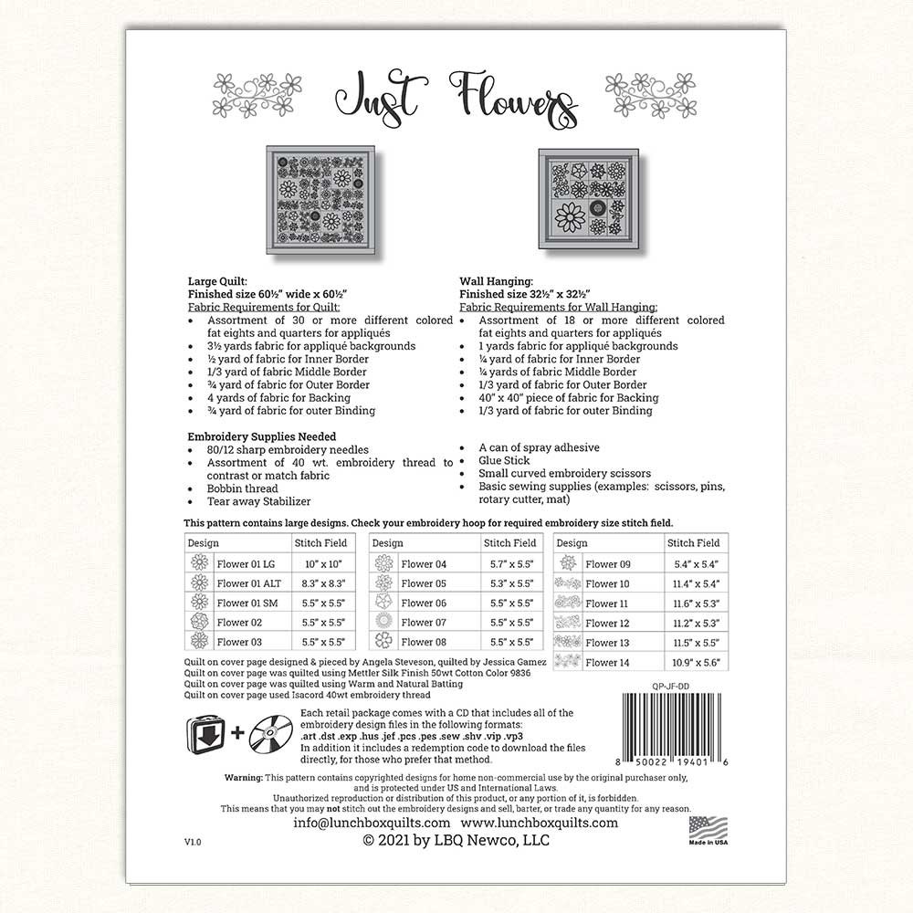 QUILT PATTERN - JUST FLOWERS
