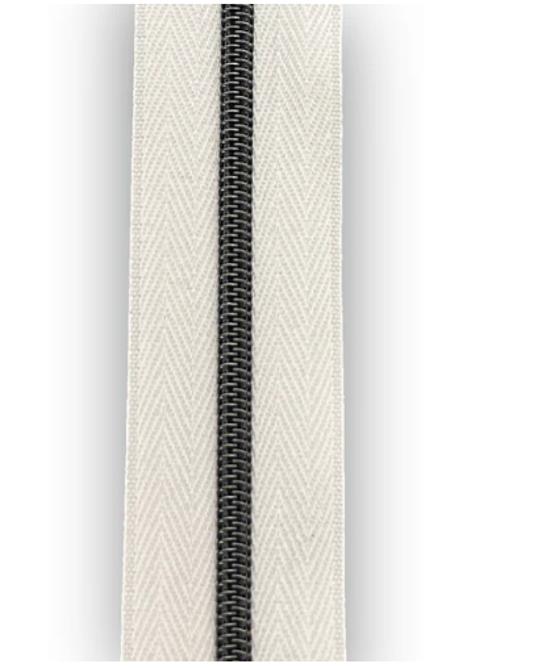 Simply Classic #3 Nylon Coil Zipper Tape White/Gunmetal 1" x 3 Yards