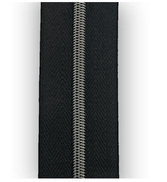 Simply Classic #3 Nylon Coil Zipper Tape – Black with Gunmetal Teeth 1" x 3 Yards