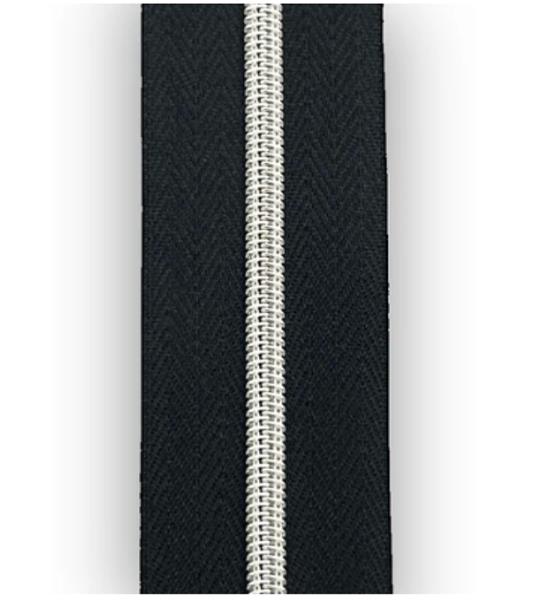 Simply Classic #3 Nylon Coil Zipper Tape – Black with Nickel Teeth 1" x 3 Yards