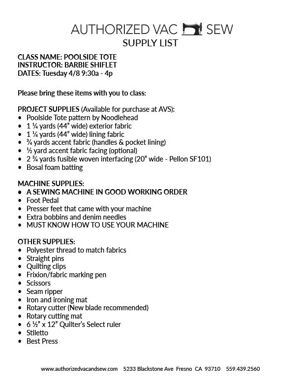 Poolside Tote 4/18/26 9:30a - 4p