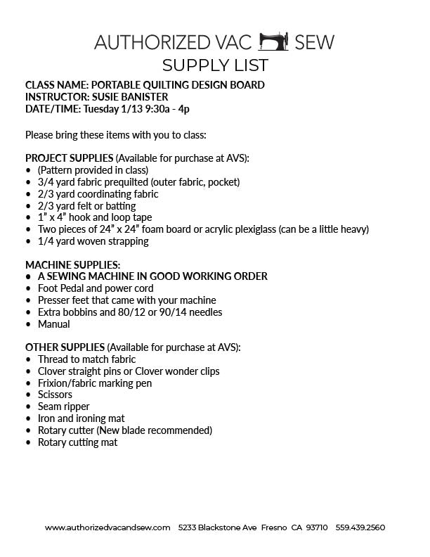 Portable Quilt Design Board 1/13/26 9:30a - 4p